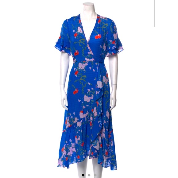 Tanya Taylor Blaire Floral-Print Silk Wrap Dress, Size 0 - Picture 1 of 9